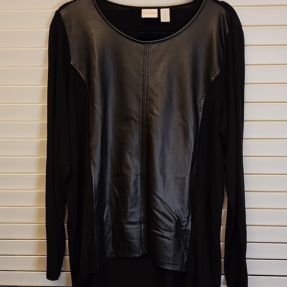 Chico’s Black Long Sleeve Faux Leather Tunic